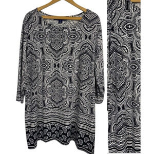 Denim 24/7 Tunic Top Size 18 / 20 Black Paisley Slinky Liquid Knit Travel Wear